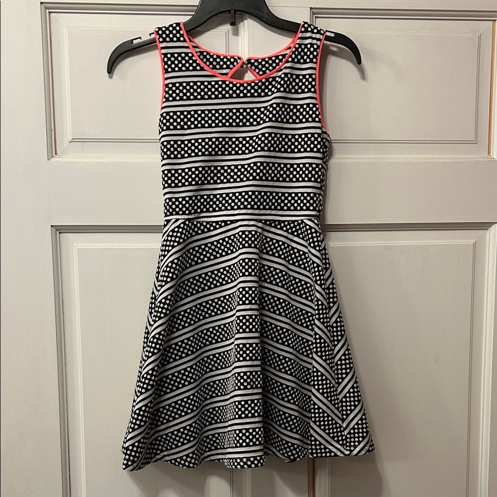 Pinky Black and White Girls Dress with Pink Accents